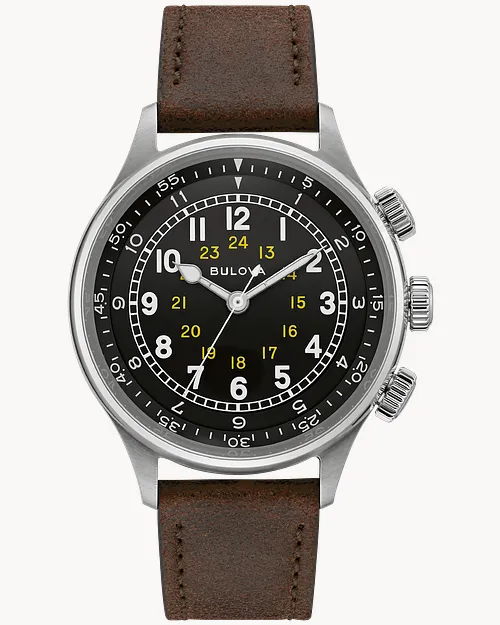 Black Dial Leather Strap A-15 Pilot 96A245 | Bulova Black Dial Leather Strap A-15 Pilot 96A245 | Bulova